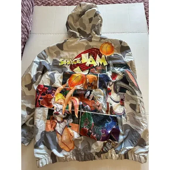Space Jam Members Only jacket mens Sz Large Tune Squad Windbreaker Gray‎ Camo - Picture 8 of 11